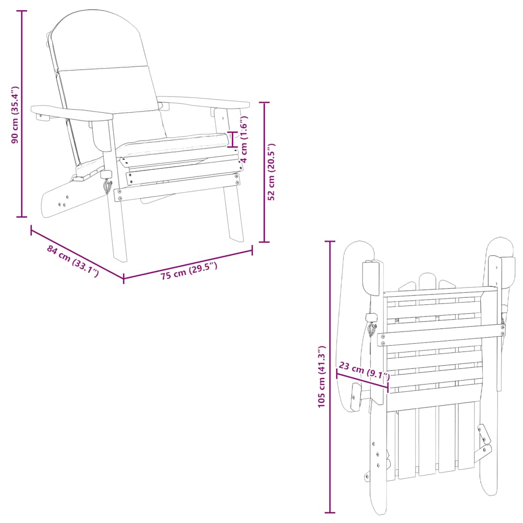 vidaXL Καρέκλα Κήπου Adirondack με Μαξιλάρια από Μασίφ Ξύλο Ακακίας