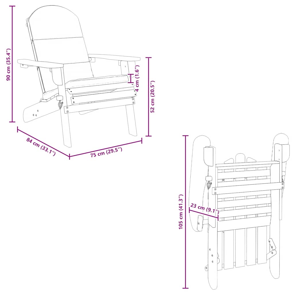vidaXL Καρέκλα Κήπου Adirondack με Μαξιλάρια από Μασίφ Ξύλο Ακακίας