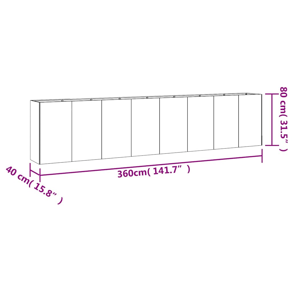 vidaXL Ζαρντινιέρα 360 x 40 x 80 εκ. από Ατσάλι Σκληρυθέν στον Αέρα