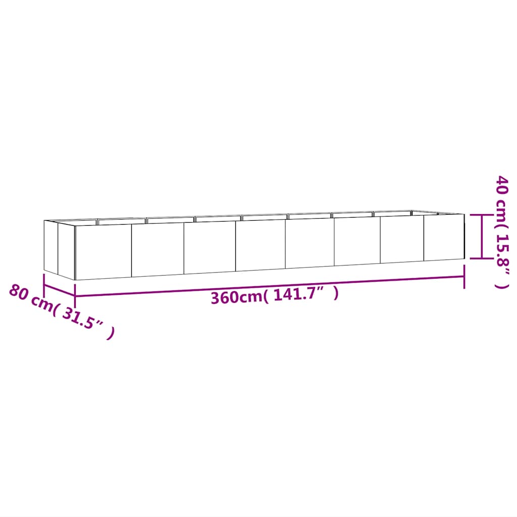 vidaXL Ζαρντινιέρα 360 x 80 x 40 εκ. από Ατσάλι Σκληρυθέν στον Αέρα