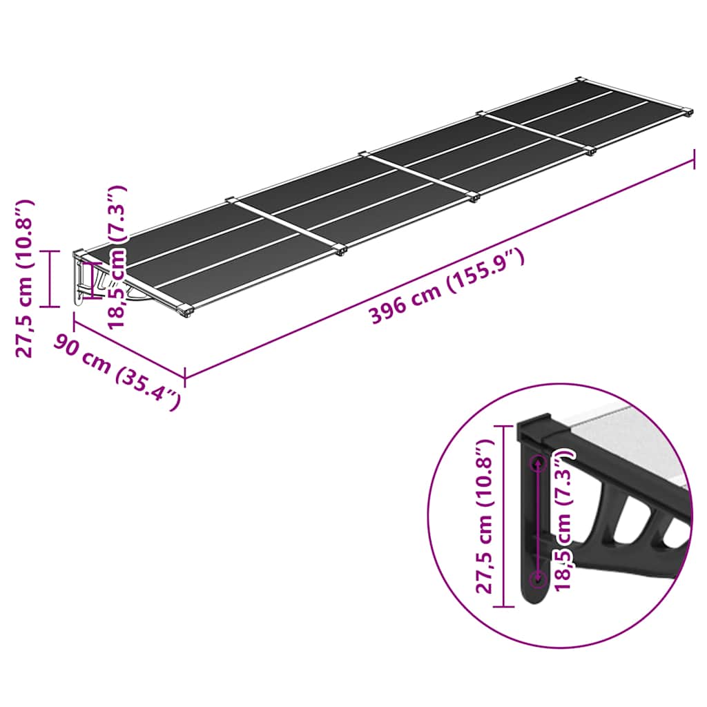 vidaXL Στέγαστρο Πόρτας Μαύρο & Διαφανές 396x90 εκ από Πολυκαρβονικό