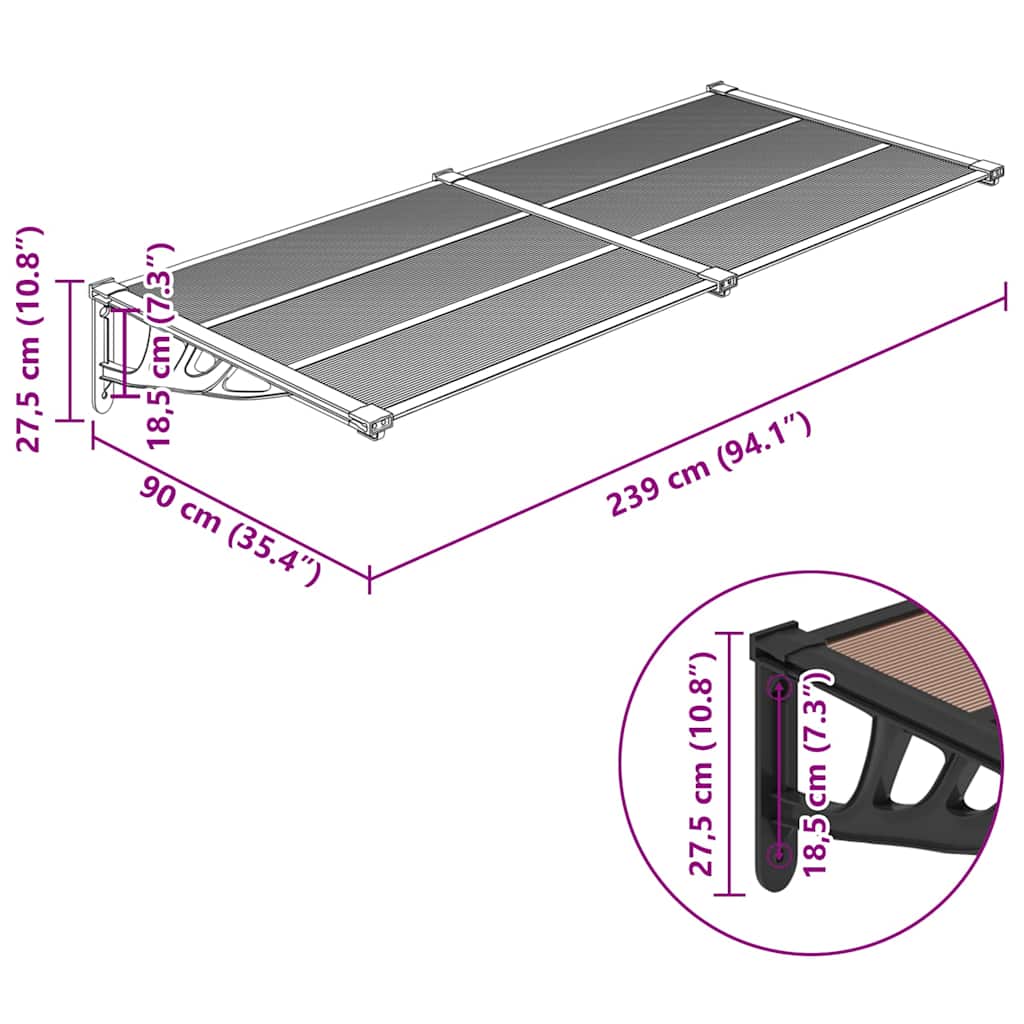 vidaXL Στέγαστρο Πόρτας Μαύρο 239x90 εκ. από Πολυκαρβονικό