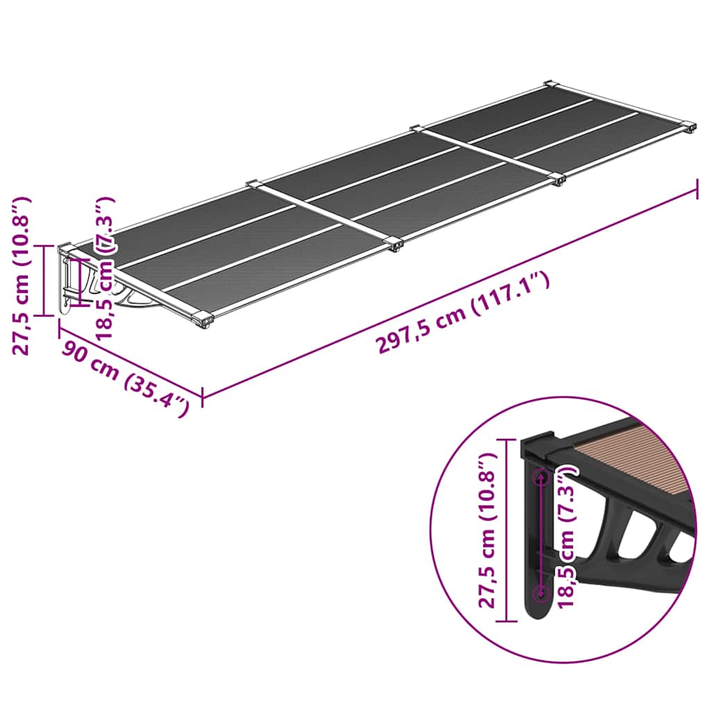 vidaXL Στέγαστρο Πόρτας Μαύρο 297,5x90 εκ. από Πολυκαρβονικό