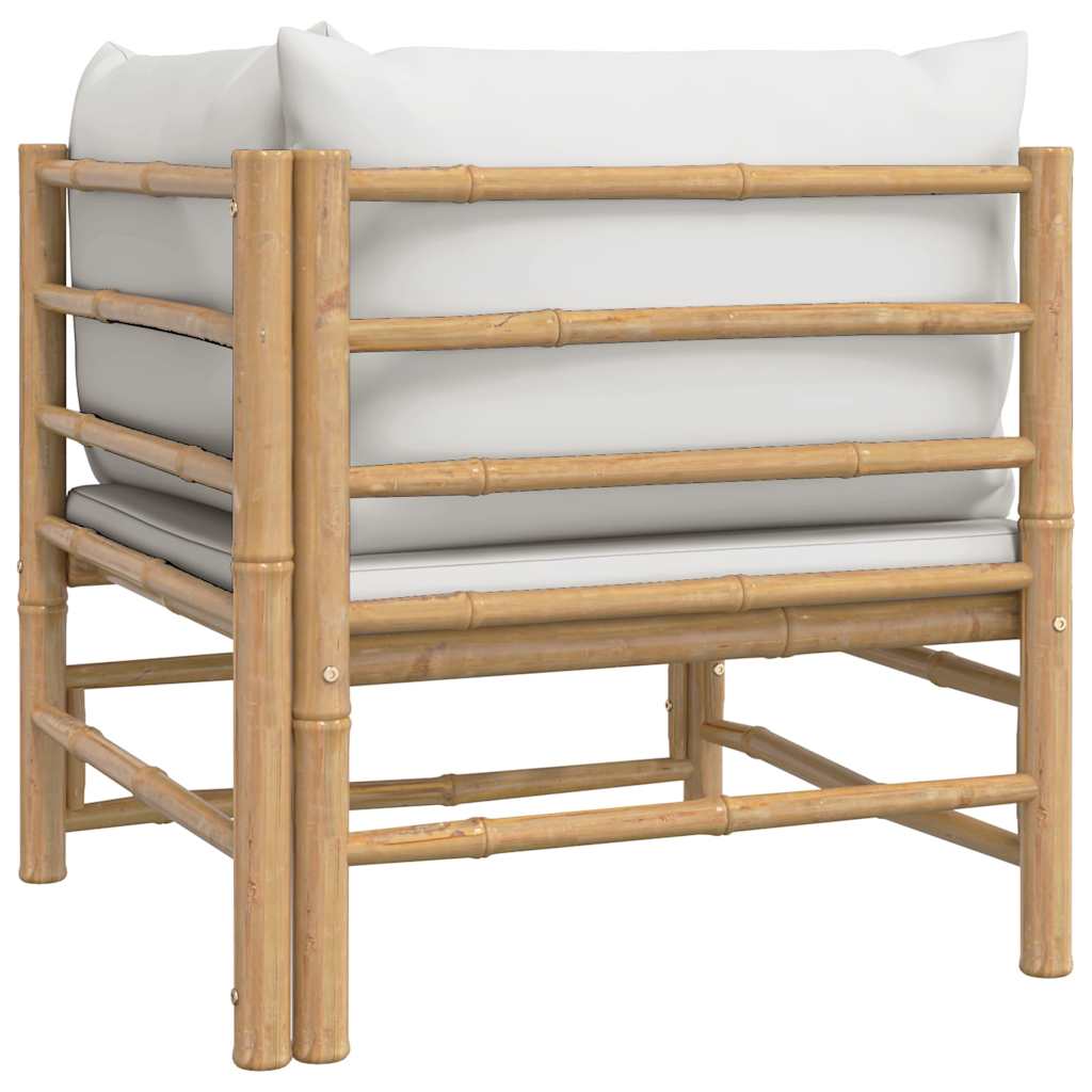 vidaXL Καναπές Κήπου Γωνιακός από Μπαμπού με Ανοιχτά Γκρι Μαξιλάρια