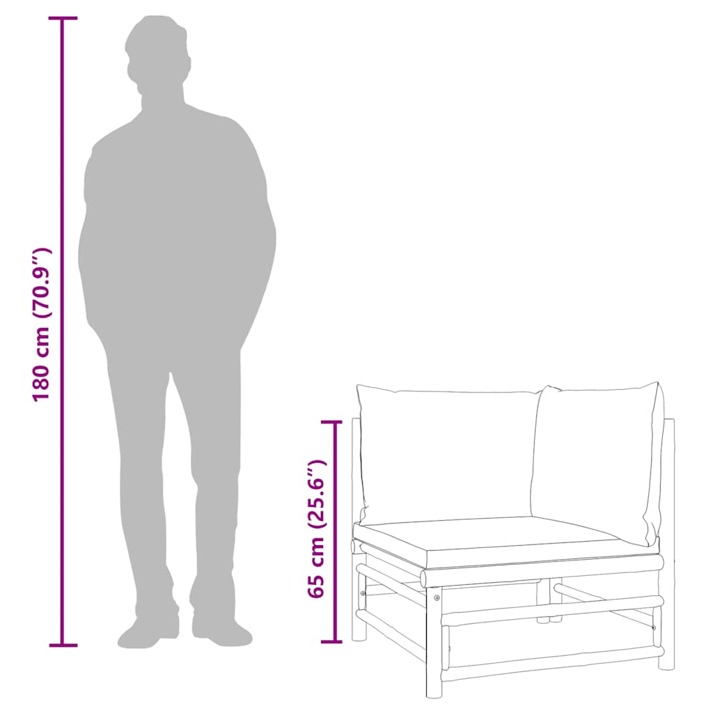 vidaXL Καναπές Κήπου Γωνιακός από Μπαμπού με Ανοιχτά Γκρι Μαξιλάρια