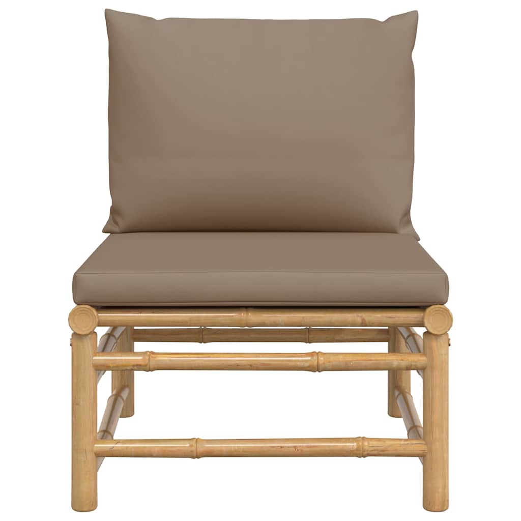 vidaXL Καναπές Κήπου Μεσαίος από Μπαμπού με Γκρι / Μπεζ Μαξιλάρια
