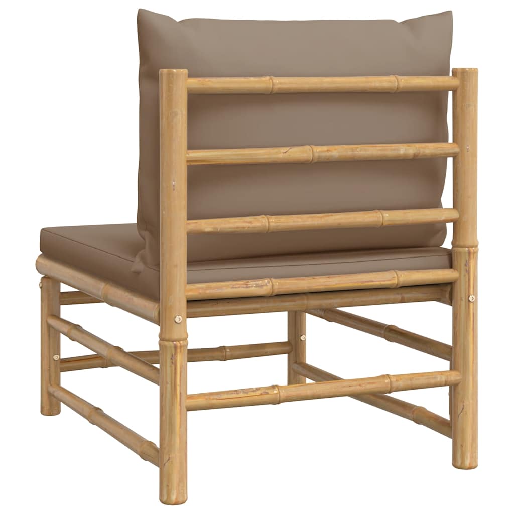 vidaXL Καναπές Κήπου Μεσαίος από Μπαμπού με Γκρι / Μπεζ Μαξιλάρια