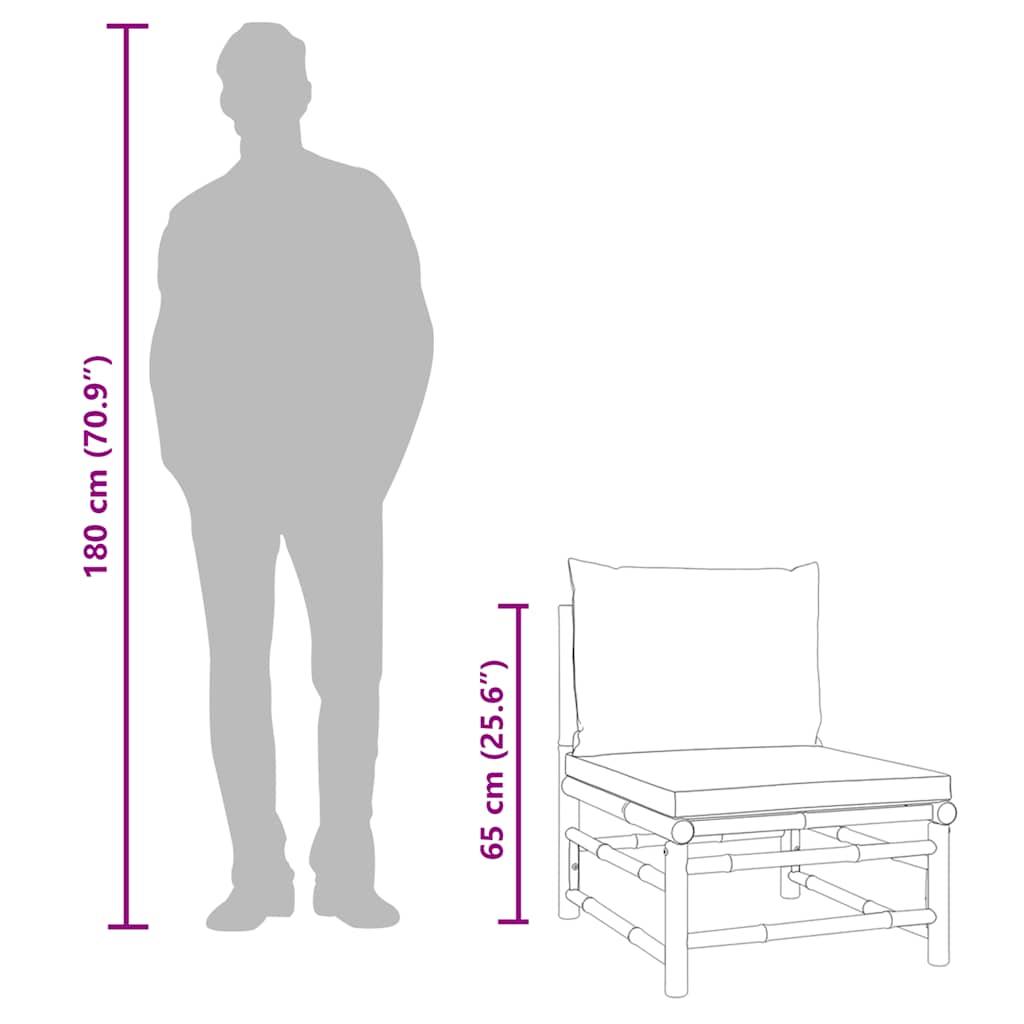 vidaXL Καναπές Κήπου Μεσαίος από Μπαμπού με Πράσινα Μαξιλάρια