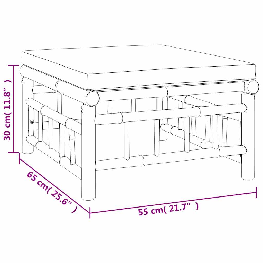 vidaXL Σαλόνι Κήπου Σετ 3 τεμ. από Μπαμπού με Λευκά Κρεμ Μαξιλάρια