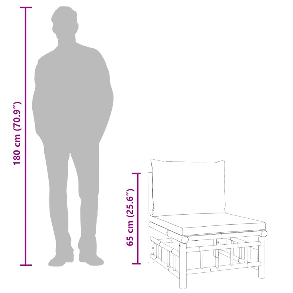 vidaXL Καναπές Κήπου Μεσαίος από Μπαμπού με Λευκά Κρεμ Μαξιλάρια