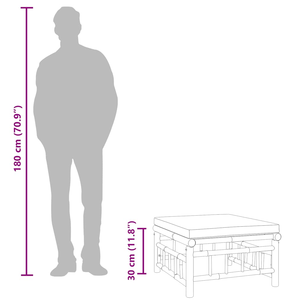 vidaXL Υποπόδιο Κήπου από Μπαμπού με Λευκά Κρεμ Μαξιλάρια