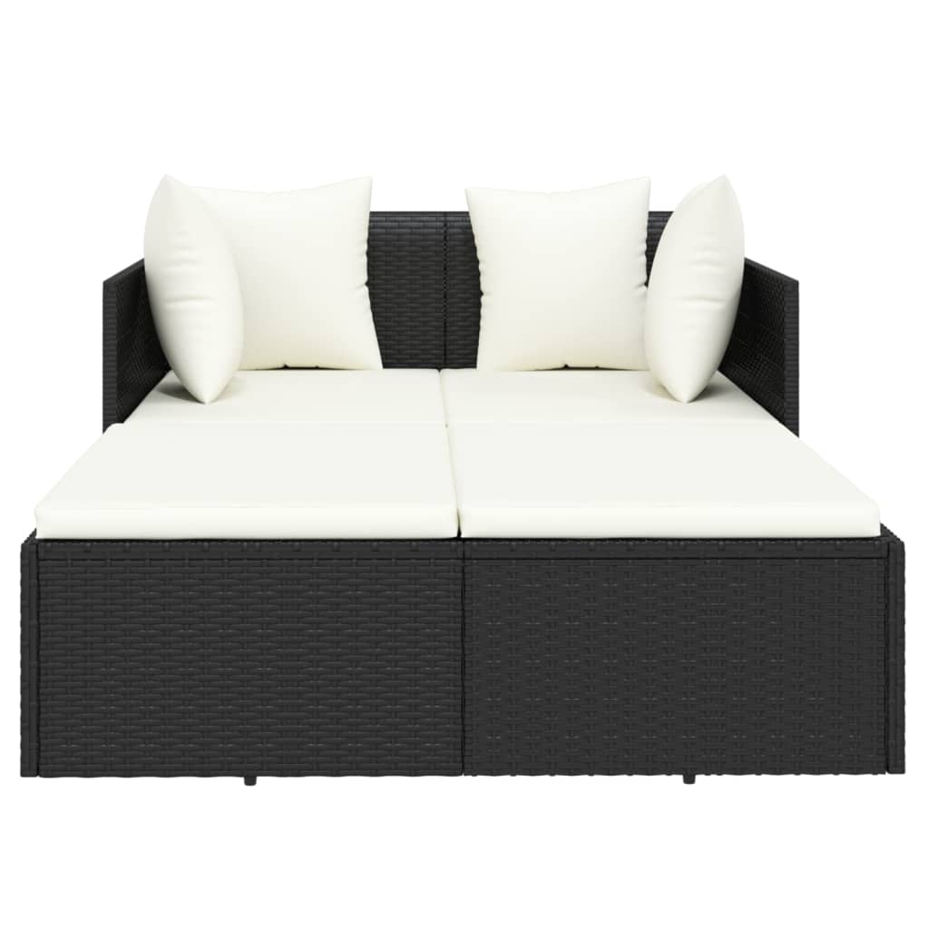 vidaXL Ξαπλώστρα Μαύρη 182 x 118 x 63 εκ. Συνθετικό Ρατάν με Μαξιλάρια