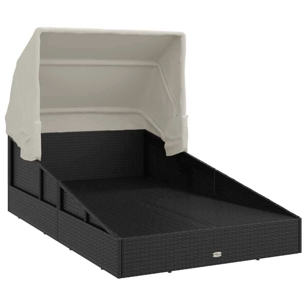 vidaXL Ξαπλώστρα με Πτυσσόμενη Οροφή Μαύρη 200x114x128 εκ. Συνθ. Ρατάν