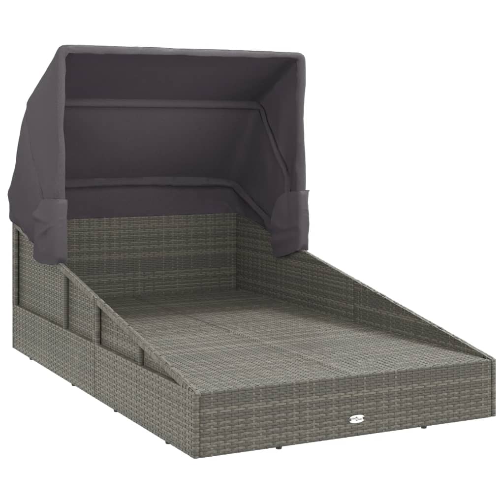 vidaXL Ξαπλώστρα με Πτυσσόμενη Οροφή Γκρι 200x114x128 εκ. Συνθ. Ρατάν