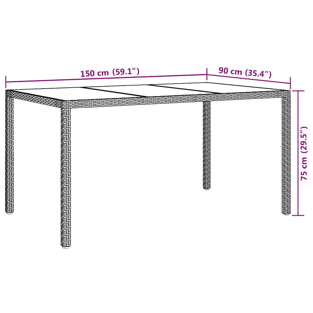 vidaXL Τραπέζι Κήπου Γκρι 150 x 90 x 75 cm συνθετικό ρατάν