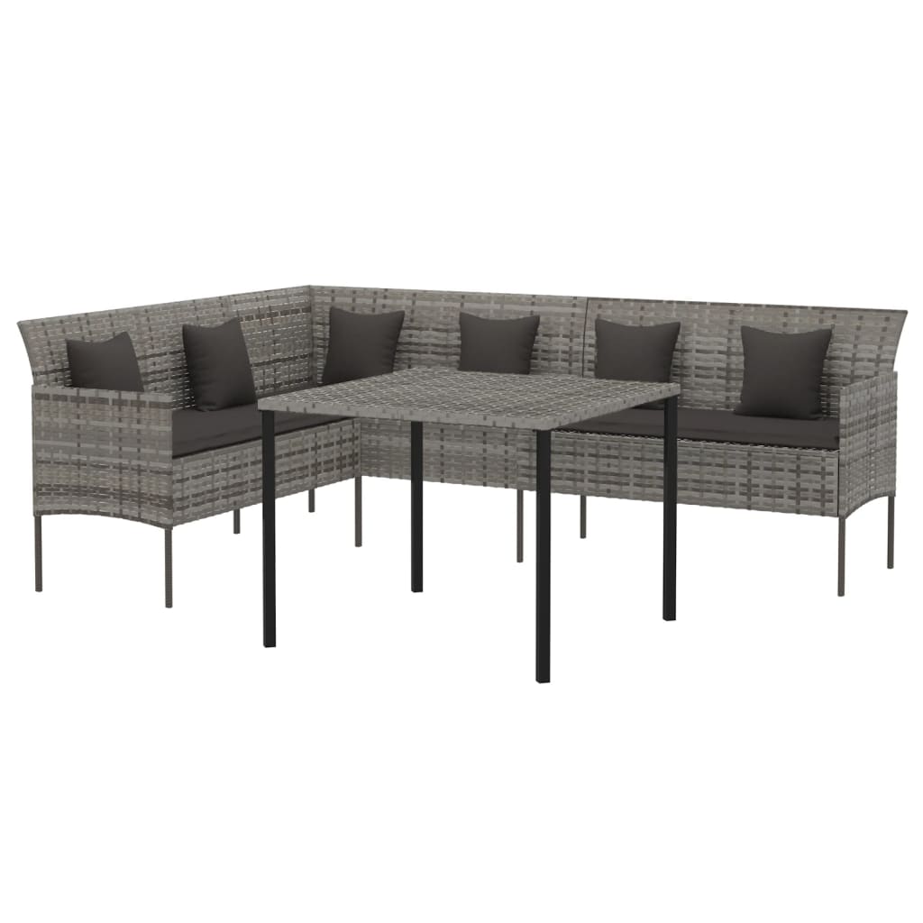 vidaXL Σετ Τραπεζαρίας Κήπου 2 τεμ. Γκρι Συνθ. Ρατάν με Μαξιλάρια