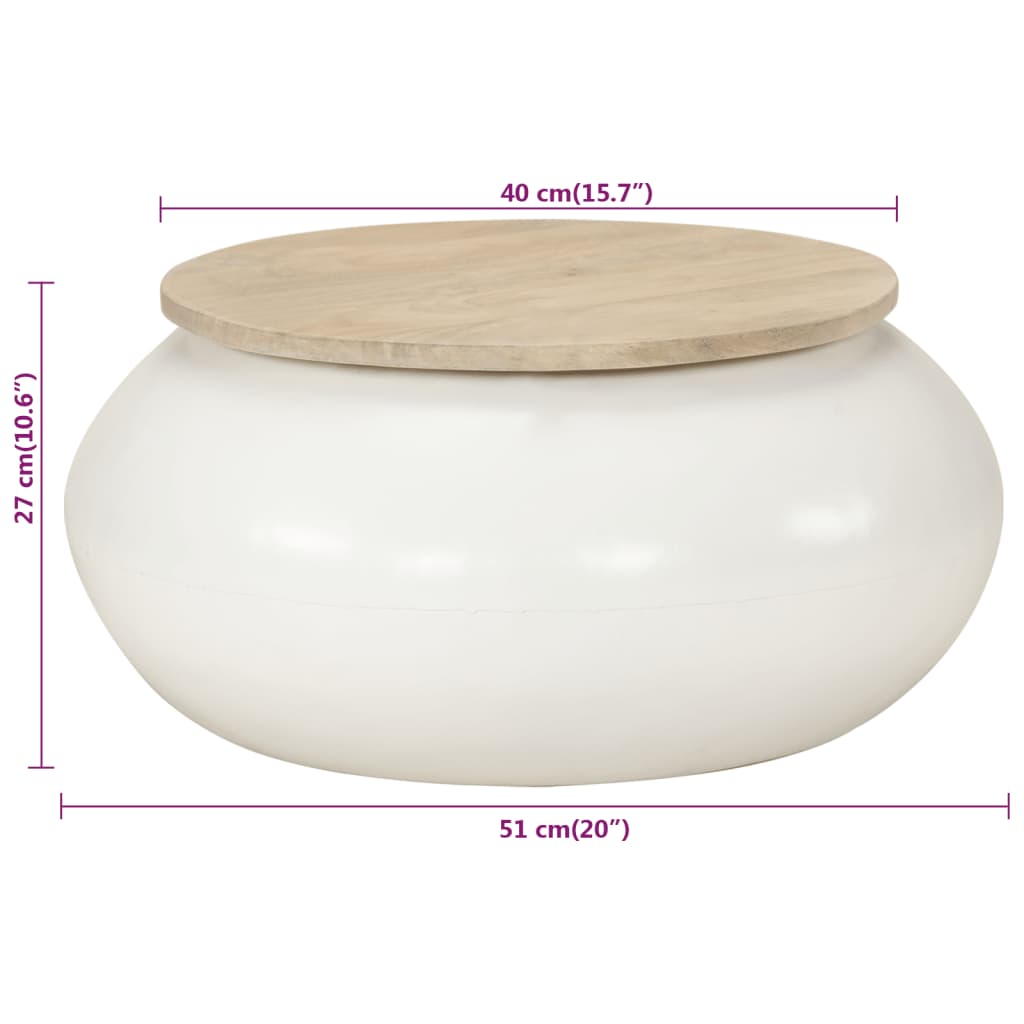 vidaXL Τραπεζάκι Σαλονιού Λευκό 51 x 51 x 27 εκ. από Μασίφ Ξύλο Μάνγκο