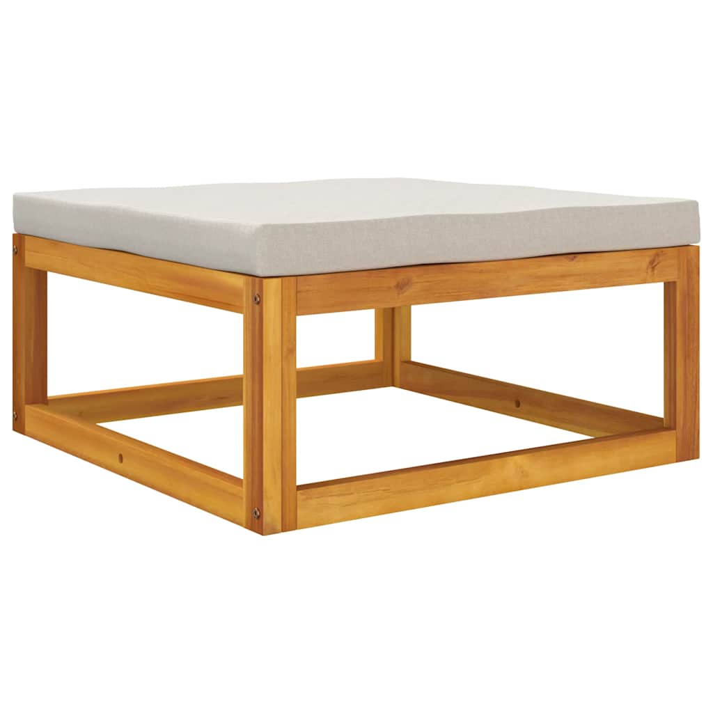 vidaXL Υποπόδιο Κήπου Μασίφ Ξύλο Ακακίας με Ανοιχτό Γκρι Μαξιλάρι