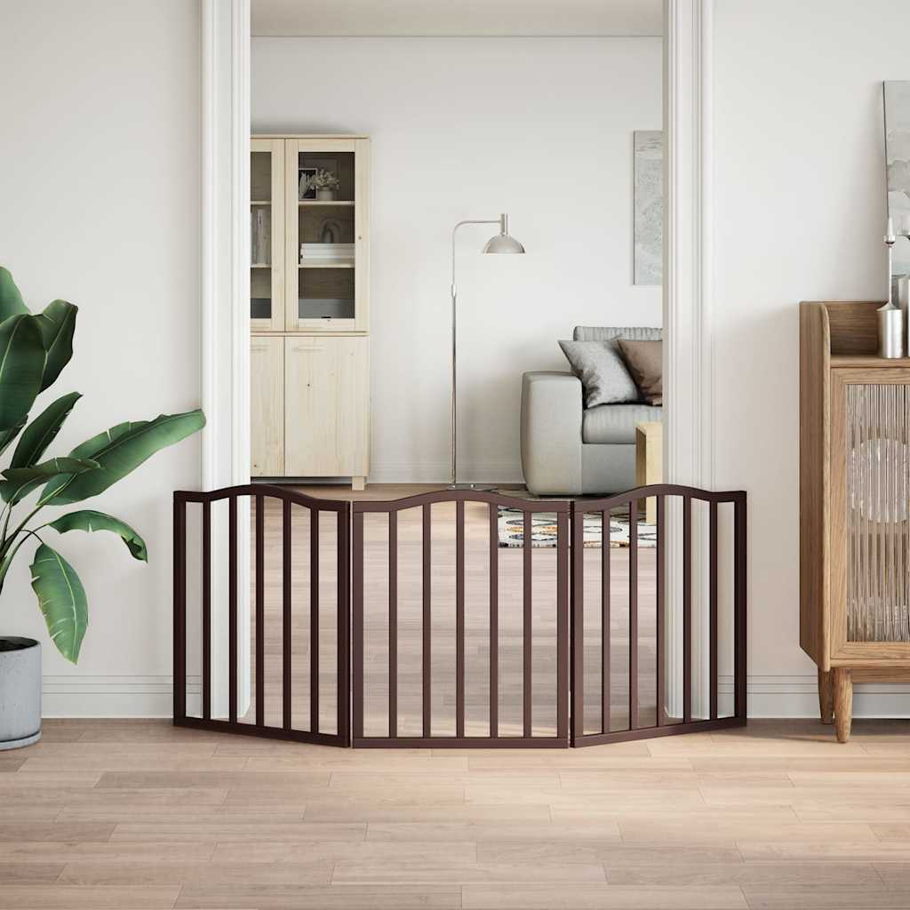 vidaXL Πύλη σκύλου πτυσσόμενη 3 πάνελ καφέ δρυς 150 cm ξύλο λεύκας