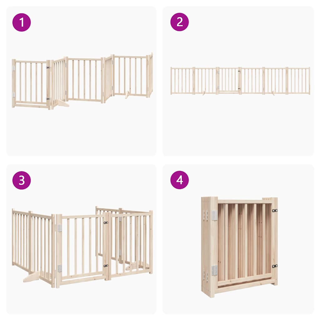 vidaXL Πύλη σκύλου με πόρτα πτυσσόμενη 6 πάνελ 300cm μασίφ ξύλο ελάτης