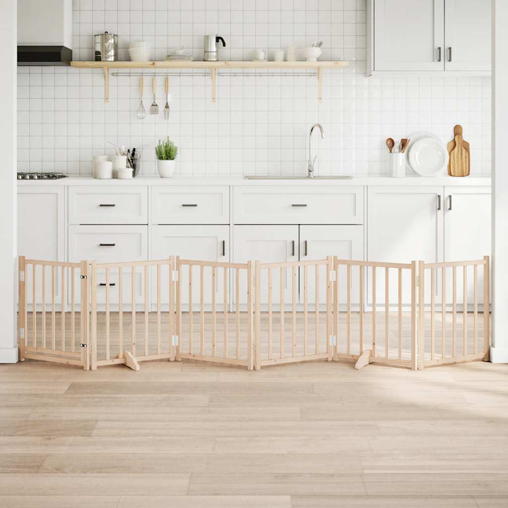 vidaXL Πύλη σκύλου με πόρτα πτυσσόμενη 6 πάνελ 300cm μασίφ ξύλο ελάτης