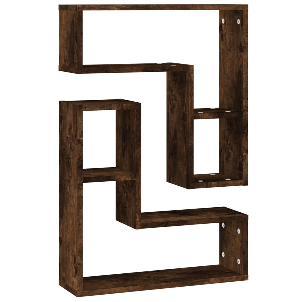 vidaXL Ραφιέρες Τοίχου 2 τεμ. Καπνιστή Δρυς 50x15x50εκ. Επεξεργ. Ξύλο