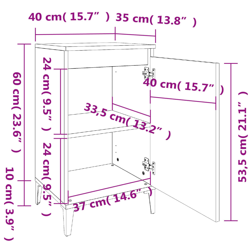 vidaXL Κομοδίνα 2 τεμ. Μαύρα 40 x 35 x 70 εκ. από Επεξεργασμένο Ξύλο