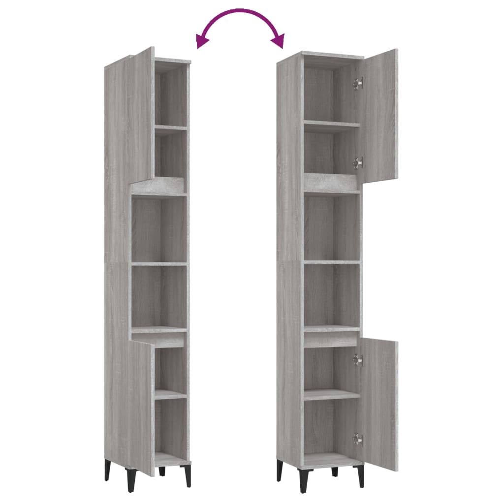 vidaXL Ντουλάπι Μπάνιου Γκρι Sonoma 30x30x190 εκ. Επεξεργασμένο Ξύλο
