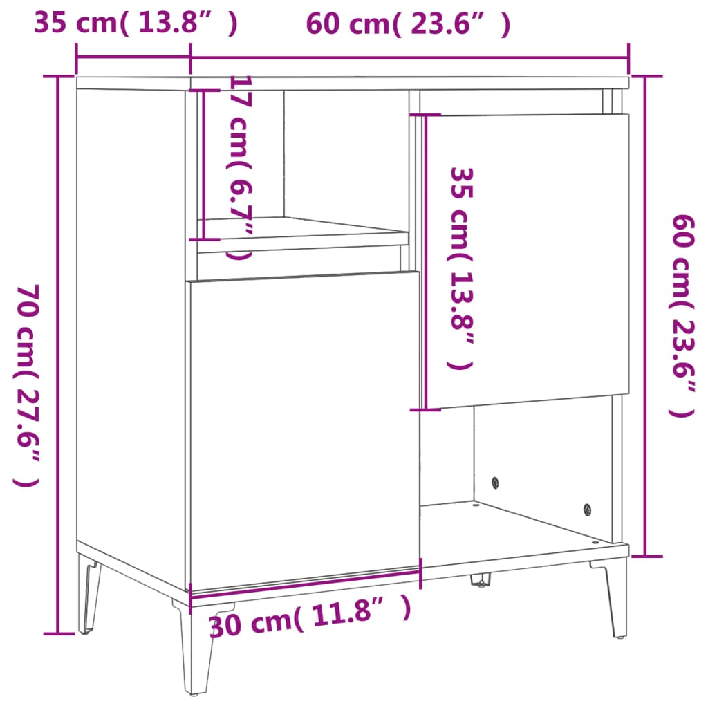 vidaXL Ντουλάπι Γκρι Sonoma 60x35x70 εκ. από Επεξεργασμένο Ξύλο