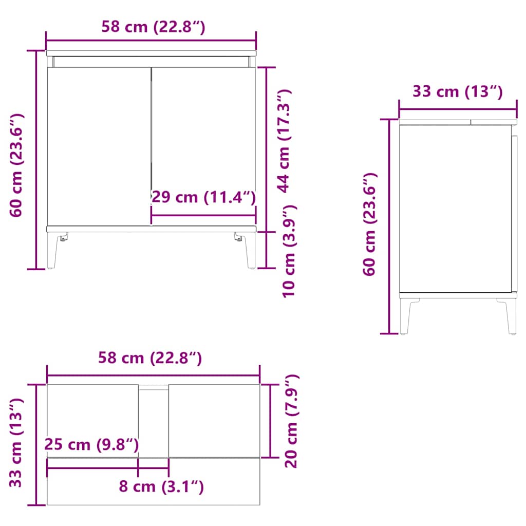 vidaXL Ντουλάπι Νιπτήρα Γκρι Σκυρ. 58x33x60 εκ. Επεξεργασμένο Ξύλο