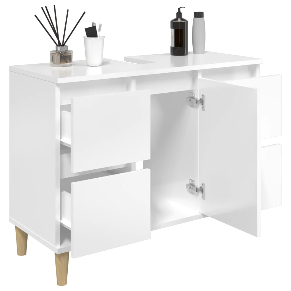 vidaXL Ντουλάπι Νιπτήρα Γυαλ. Λευκό 80x33x60 εκ. Επεξεργασμένο Ξύλο