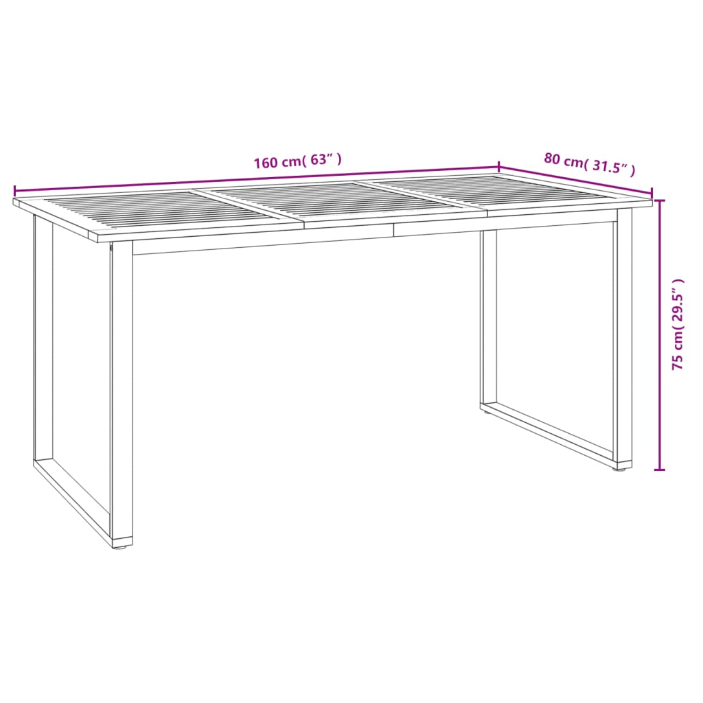 vidaXL Τραπέζι Κήπου Με Πόδια σε Σχήμα U 160x80x75 εκ. Μασίφ Ακακία