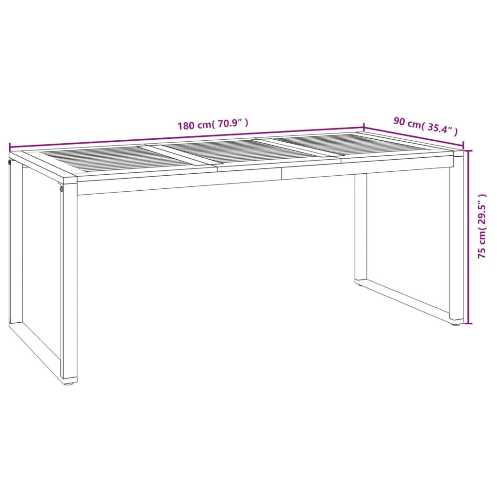 vidaXL Τραπέζι Κήπου Με Πόδια σε Σχήμα U 180x90x75 εκ. Μασίφ Ακακία