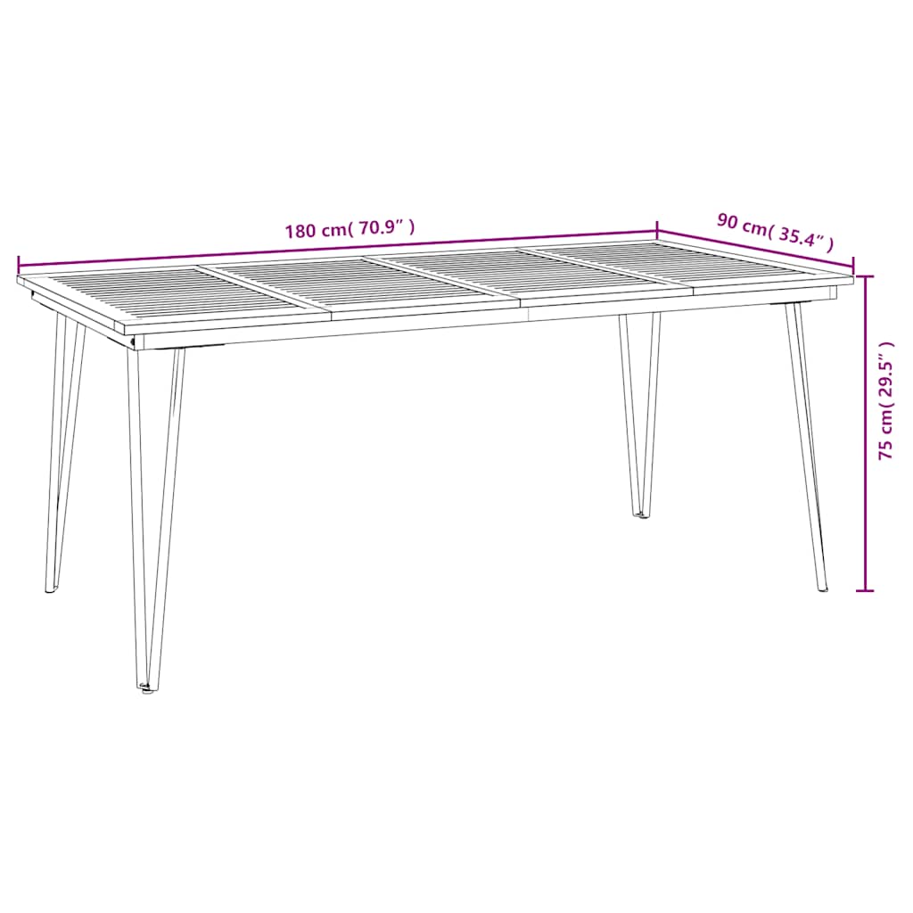 vidaXL Τραπέζι Κήπου Με Πόδια Φουρκέτα 180x90x75 εκ. Μασίφ Ακακία