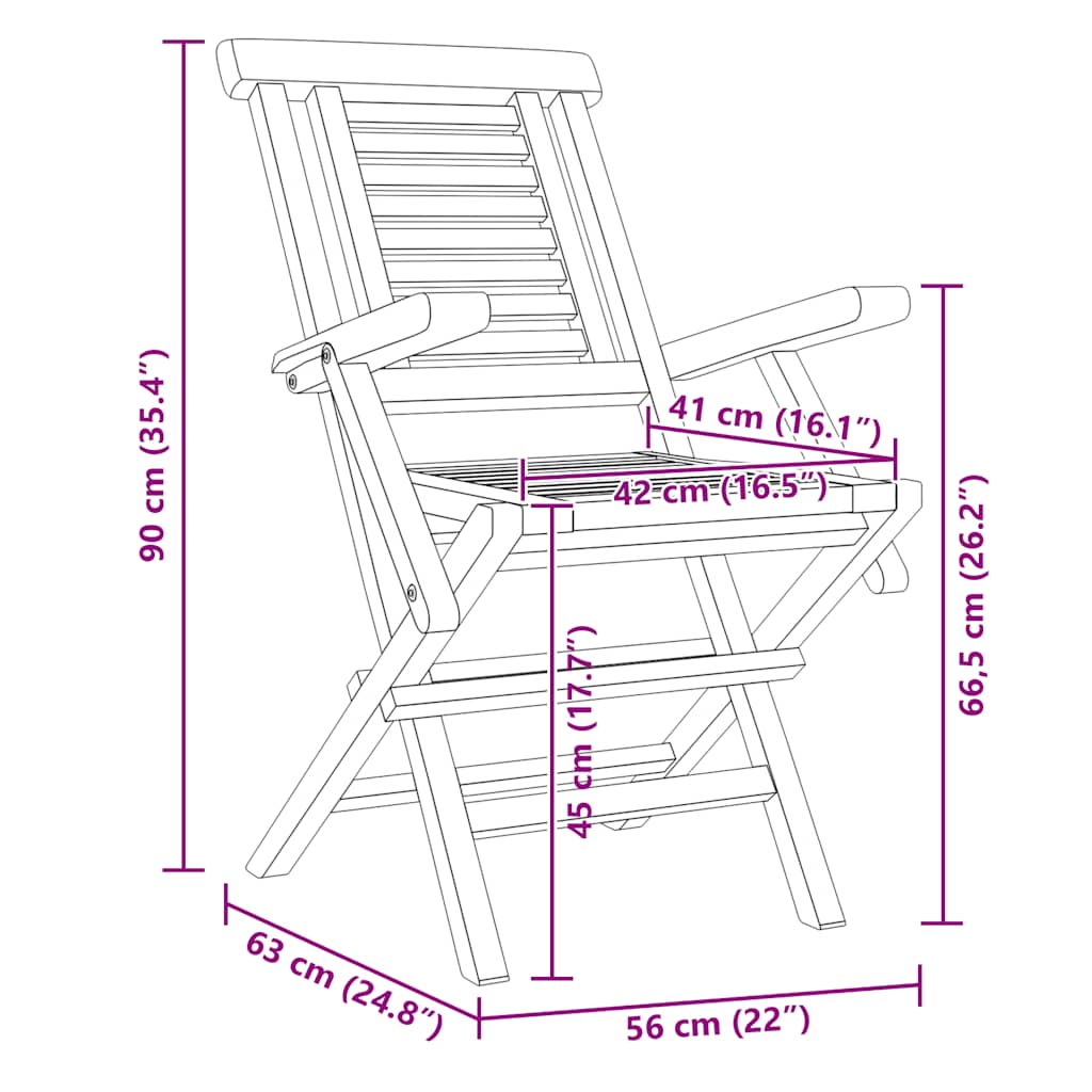 vidaXL Καρέκλες Κήπου Πτυσσόμενες 6 τεμ. 56x63x90 εκ. Μασίφ Ξύλο Teak