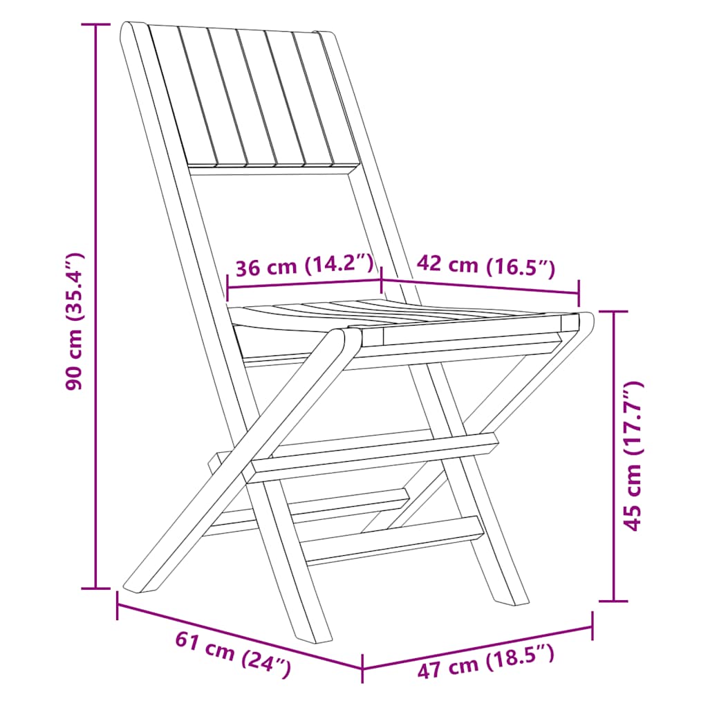 vidaXL Καρέκλες Κήπου Πτυσσόμενες 8 τεμ. 47x61x90 εκ. Μασίφ Ξύλο Teak