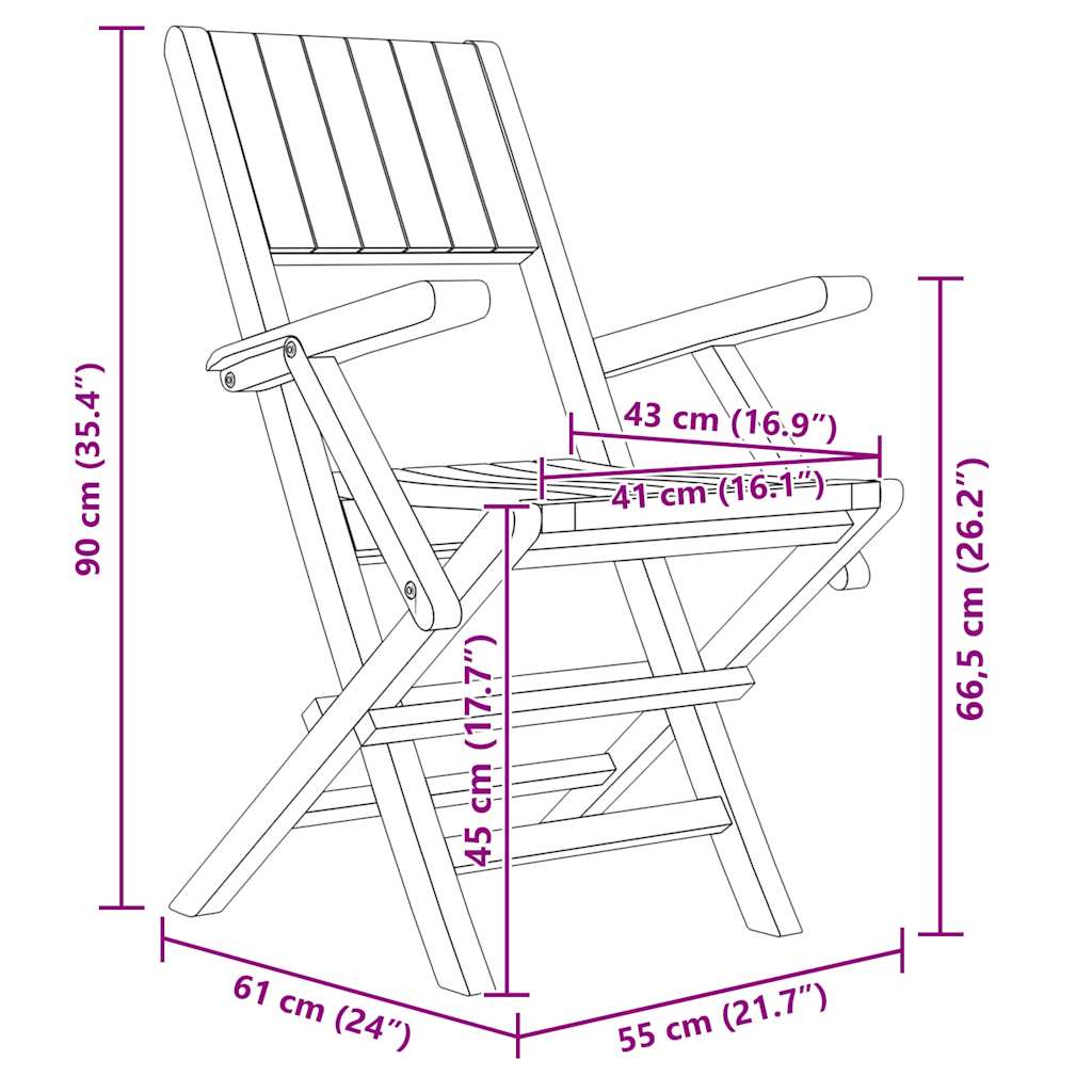 vidaXL Καρέκλες Κήπου Πτυσσόμενες 4 τεμ. 55x61x90 εκ. Μασίφ Ξύλο Teak