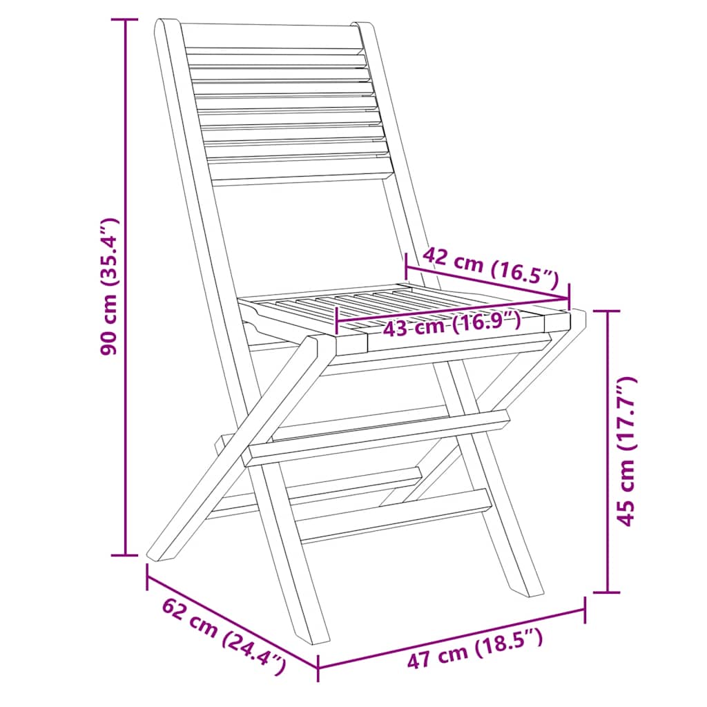 vidaXL Καρέκλες Κήπου Πτυσσόμενες 8 τεμ. 47x62x90 εκ. Μασίφ Ξύλο Teak