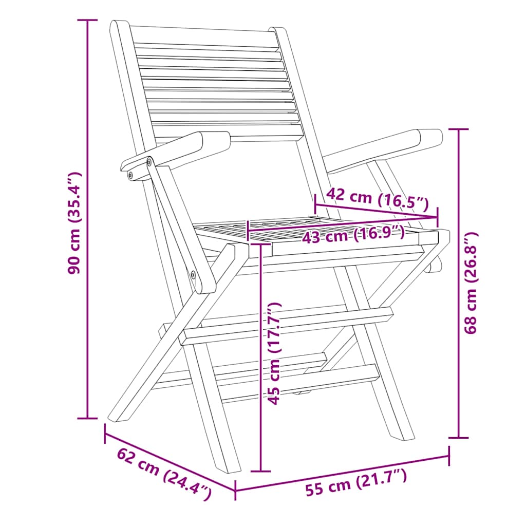 vidaXL Καρέκλες Κήπου Πτυσσόμενες 6 τεμ. 55x62x90 εκ. Μασίφ Ξύλο Teak