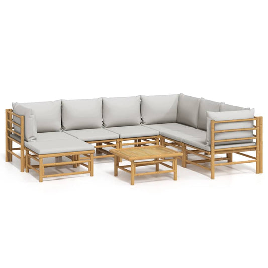 vidaXL Σαλόνι Κήπου Σετ 8 Τεμαχίων από Μπαμπού με Αν. Γκρι Μαξιλάρια