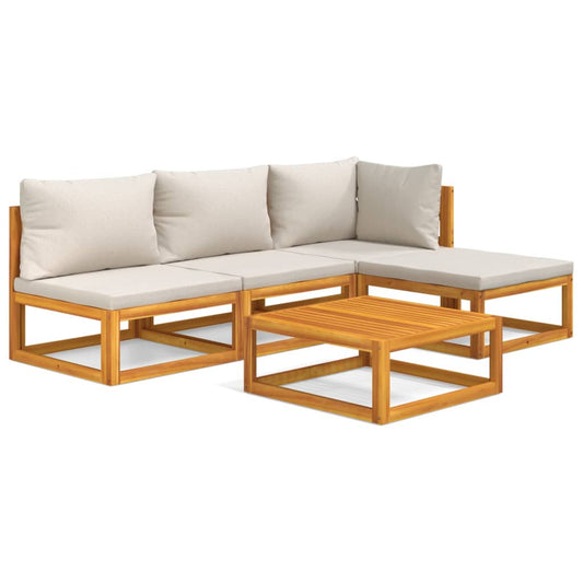 vidaXL Σαλόνι Κήπου Σετ 5 Τεμαχίων Μασίφ Ξύλο με Αν. Γκρι Μαξιλάρια