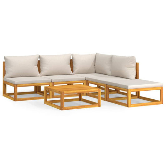 vidaXL Σαλόνι Κήπου Σετ 6 Τεμαχίων Μασίφ Ξύλο με Αν. Γκρι Μαξιλάρια