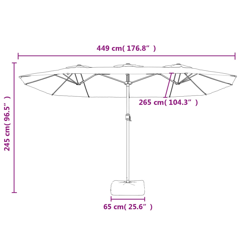 vidaXL Ομπρέλα Κήπου με Διπλή Κορυφή Μαύρη 449 x 265 εκ.