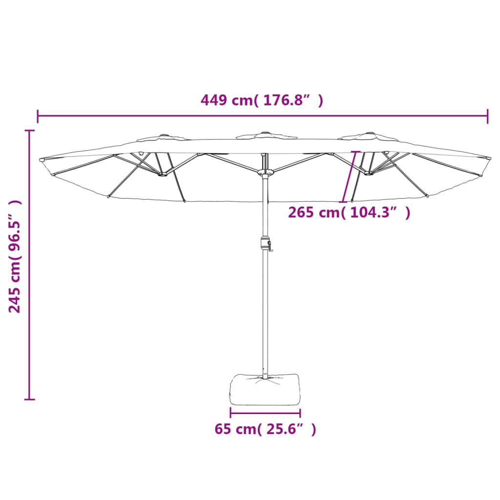 vidaXL Ομπρέλα Κήπου με Διπλή Κορυφή με LED Χρ. Λευκό Άμμου 449x265εκ.