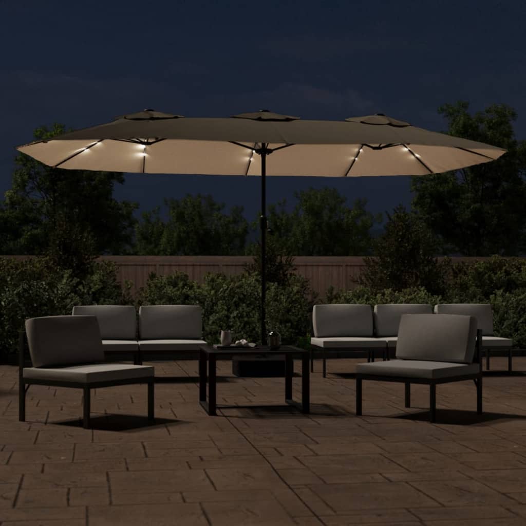 vidaXL Ομπρέλα Κήπου με Διπλή Κορυφή και LED Taupe 449 x 265 εκ.
