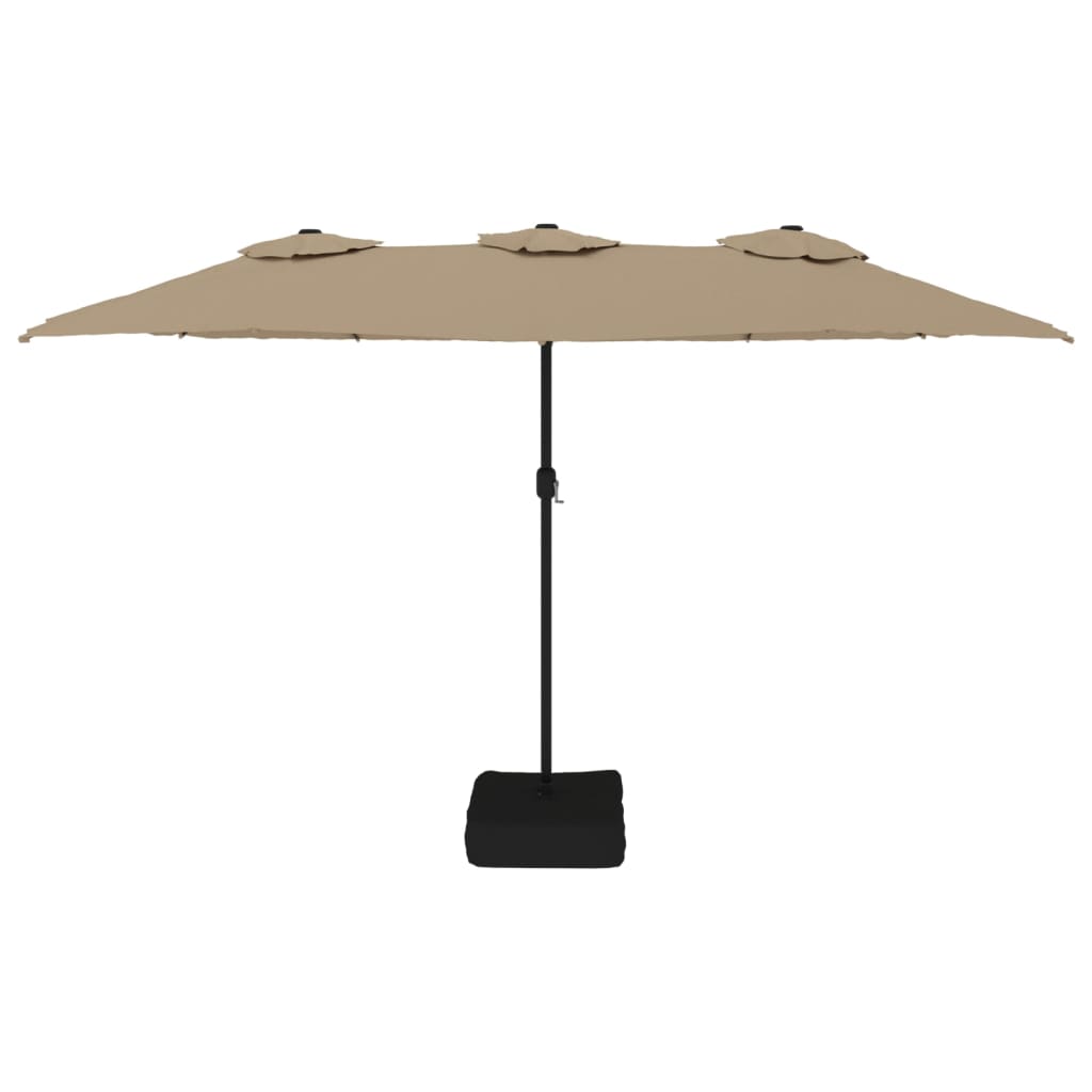 vidaXL Ομπρέλα Κήπου με Διπλή Κορυφή και LED Taupe 449 x 265 εκ.