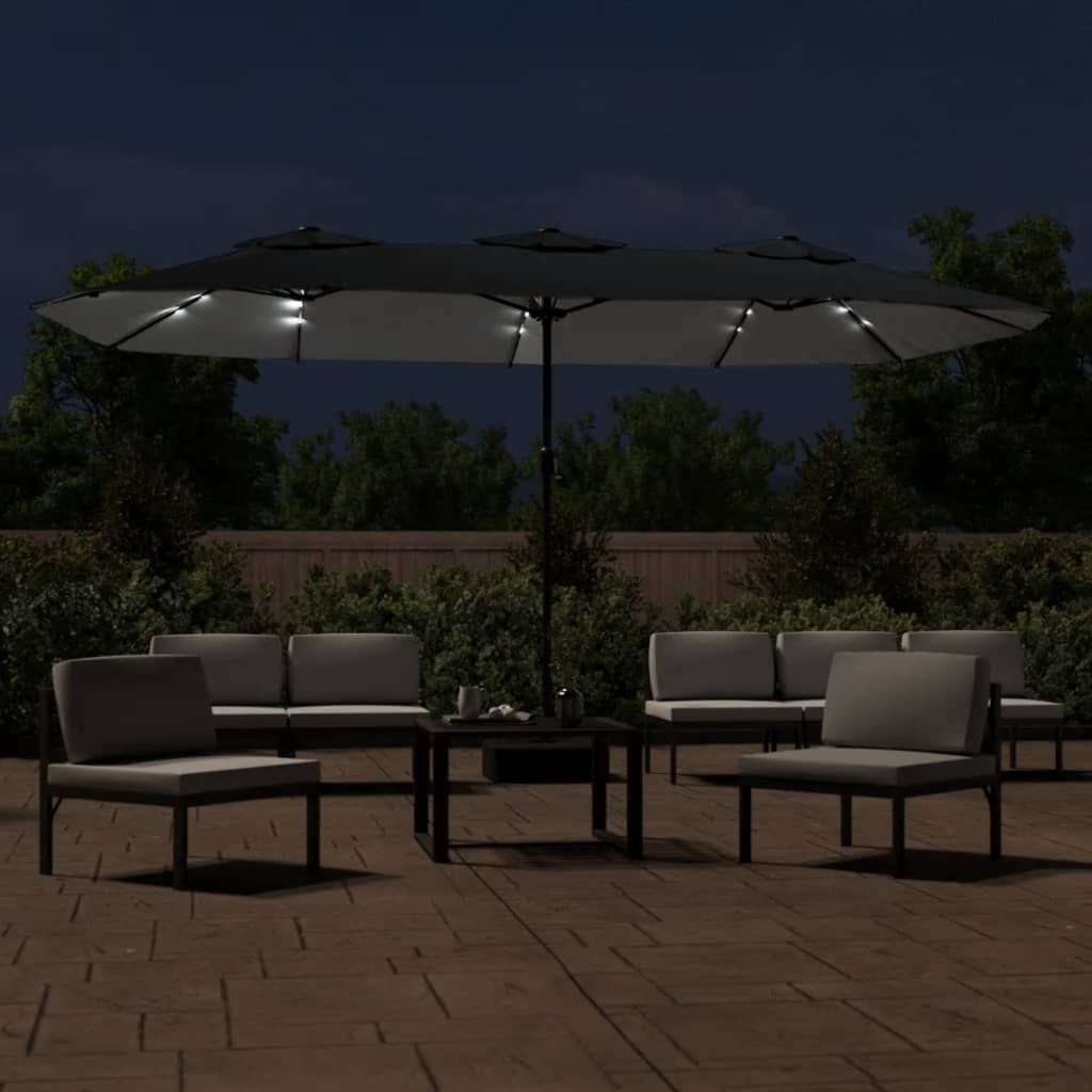 vidaXL Ομπρέλα Κήπου με Διπλή Κορυφή και LED Μαύρη 449 x 265 εκ.