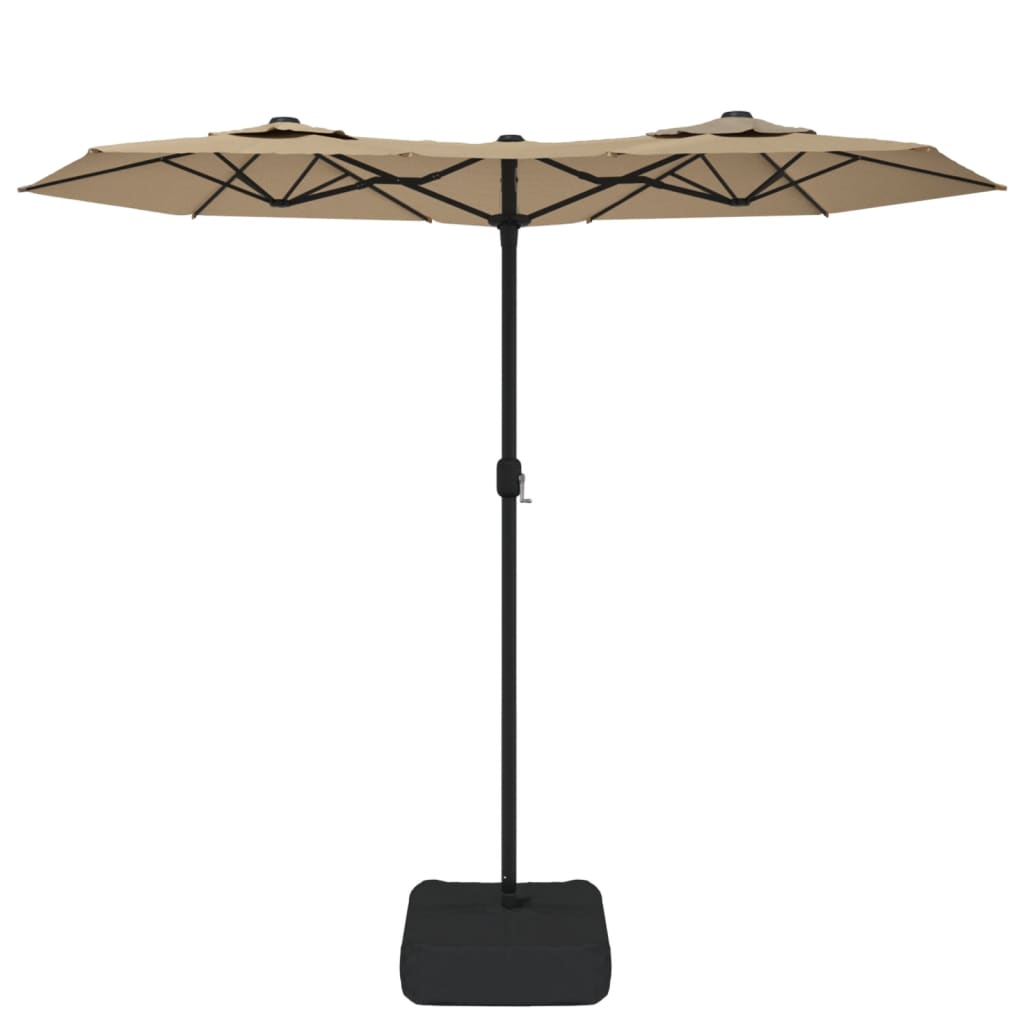 vidaXL Ομπρέλα Κήπου με Διπλή Κορυφή και LED Taupe 316 x 145 εκ.