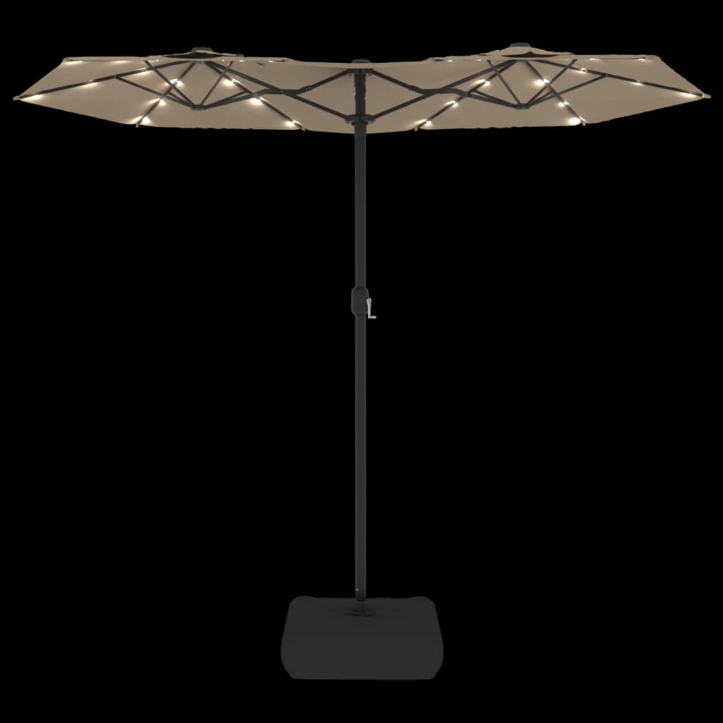 vidaXL Ομπρέλα Κήπου με Διπλή Κορυφή και LED Taupe 316 x 145 εκ.