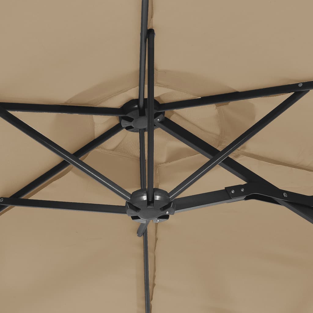 vidaXL Ομπρέλα Κήπου με Διπλή Κορυφή και LED Taupe 316 x 145 εκ.